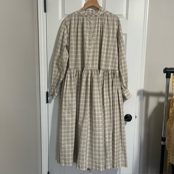 Casey Casey YUKI Dress in Natural Check Size Medium Cream Oversized Prairie - Picture 13 of 14